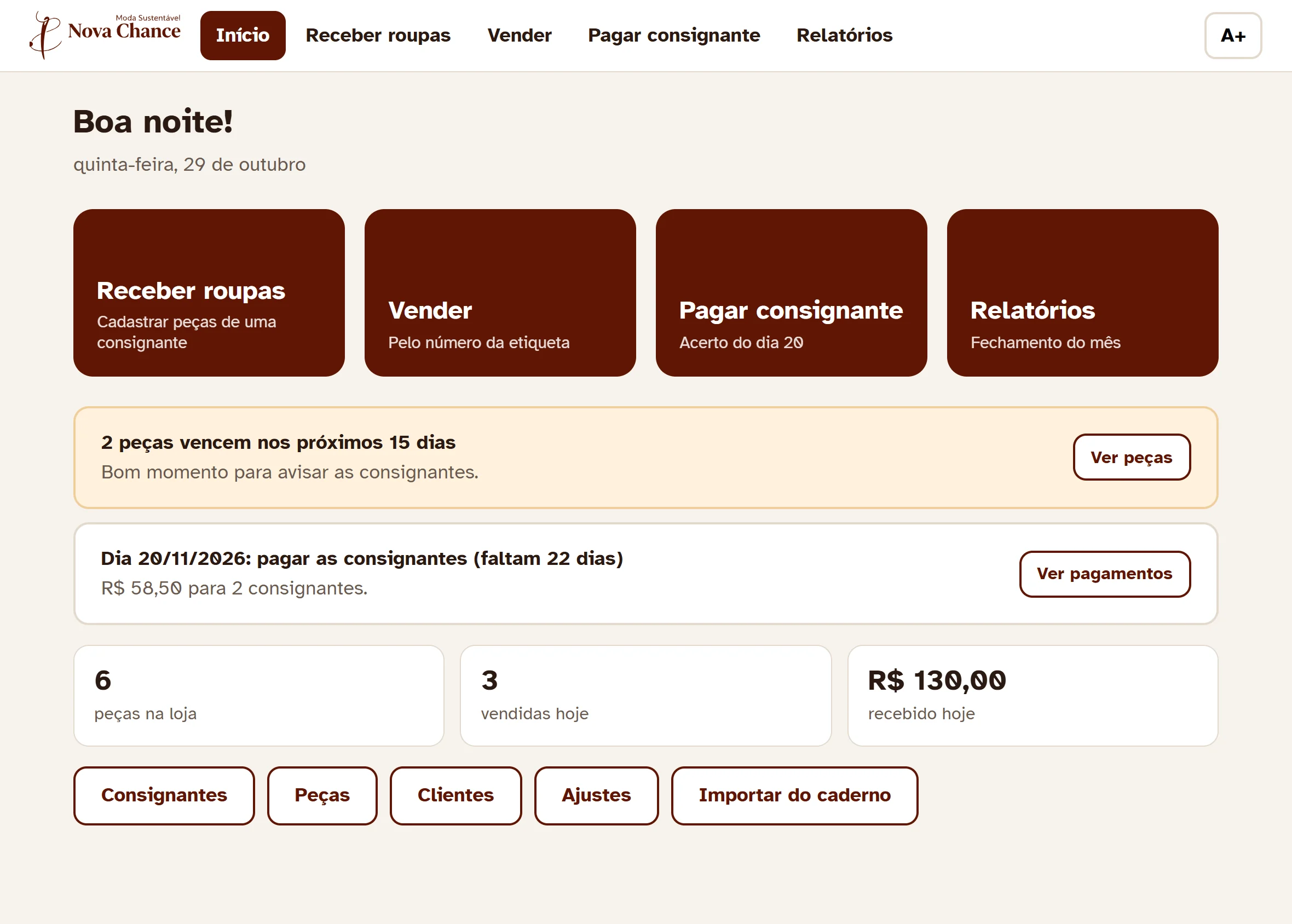 Tela de início