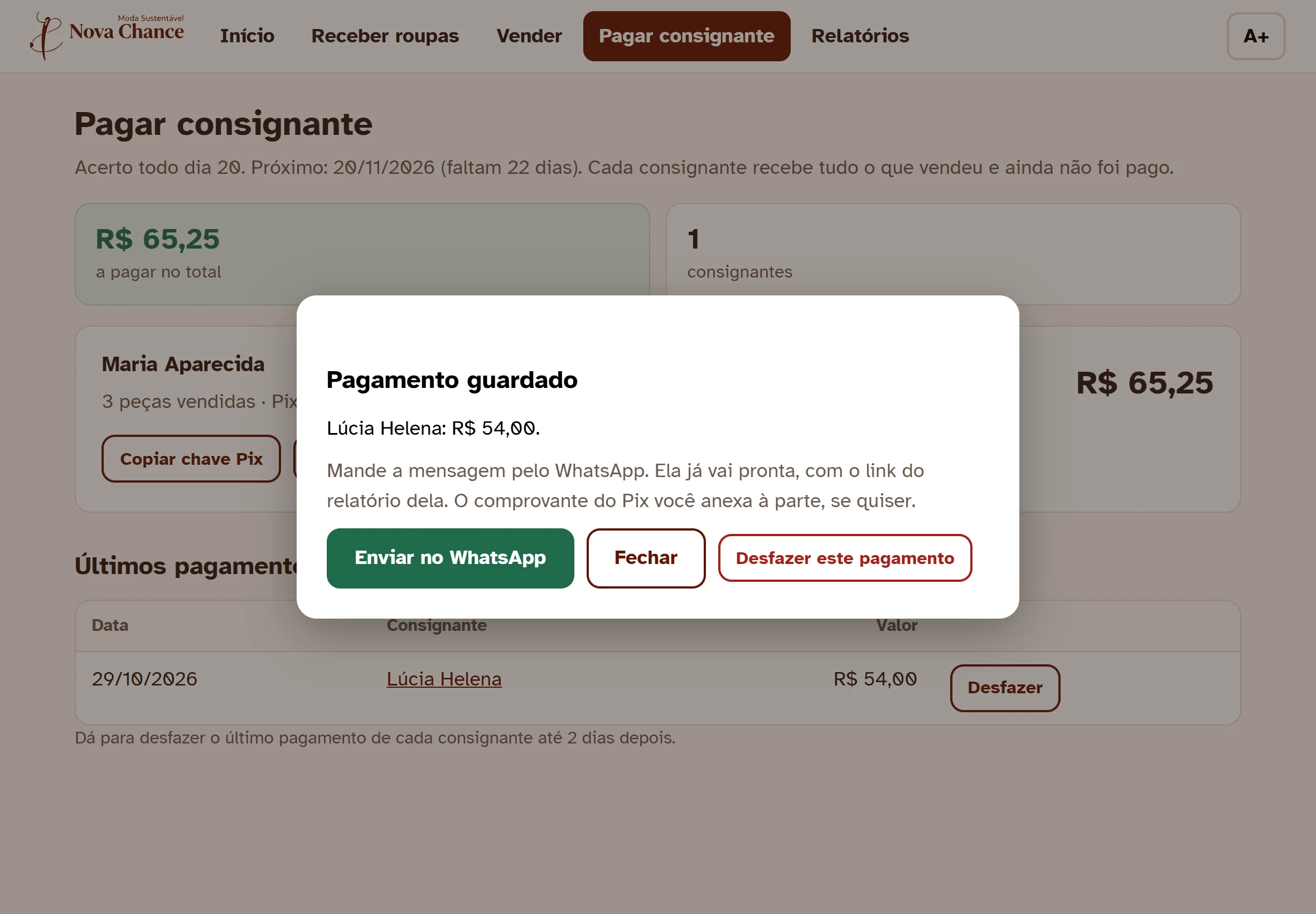 Pagamento guardado