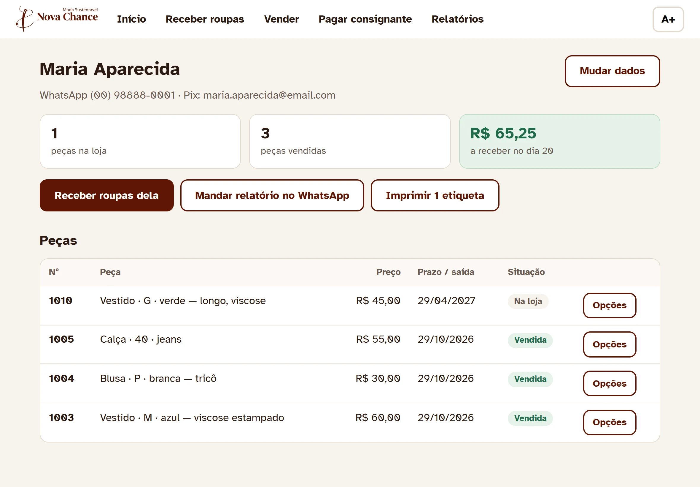 Página da consignante